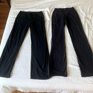 Lululemon flare yoga pants (size s) and Athleta flare yoga pants (size xs)